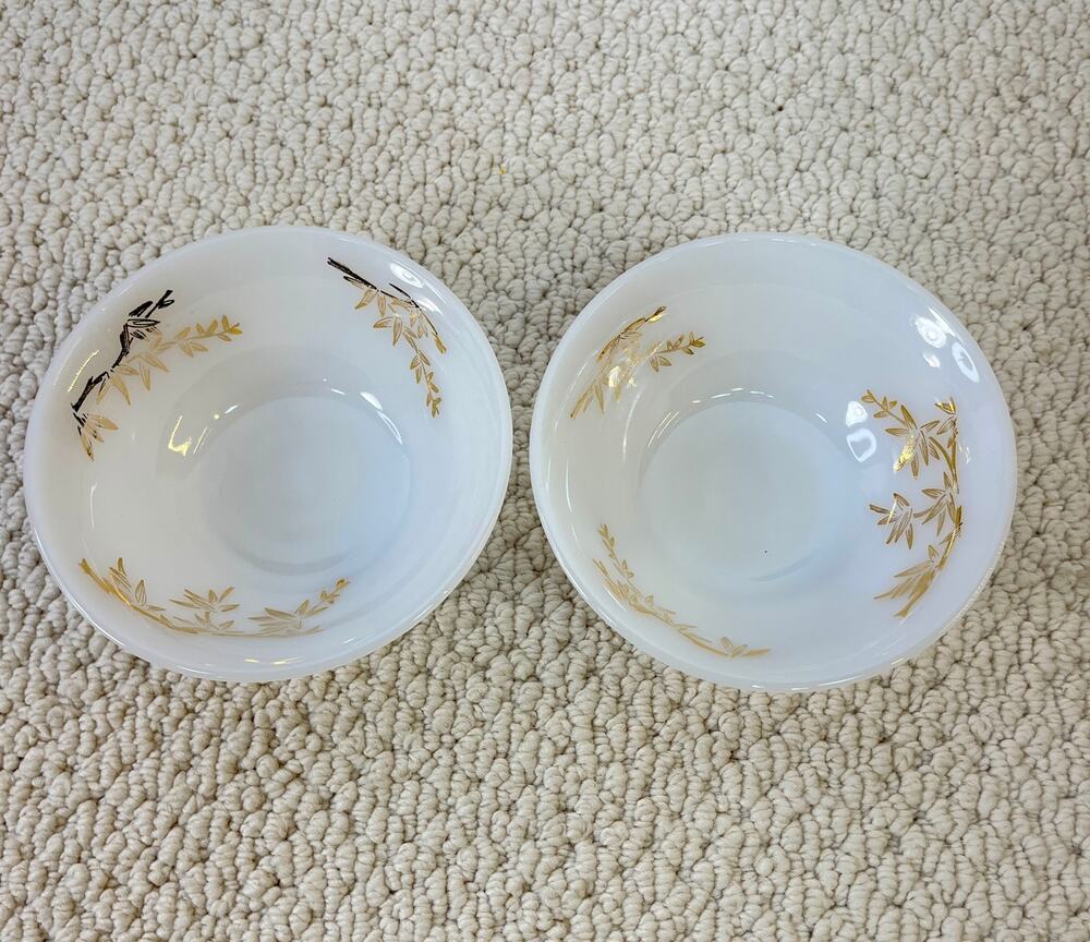 Federal Glass Golden Glory Small Dessert Bowls Lot of 2 White Gold 1950s-1960s